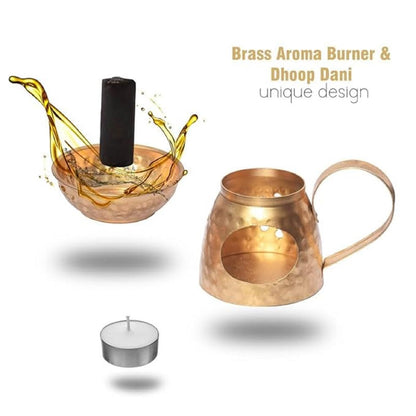 Pure Source India Brass Aroma Burner/Candle Burner/Oil Diffuser/Dhoop Dani (Gold) (3.25inch)