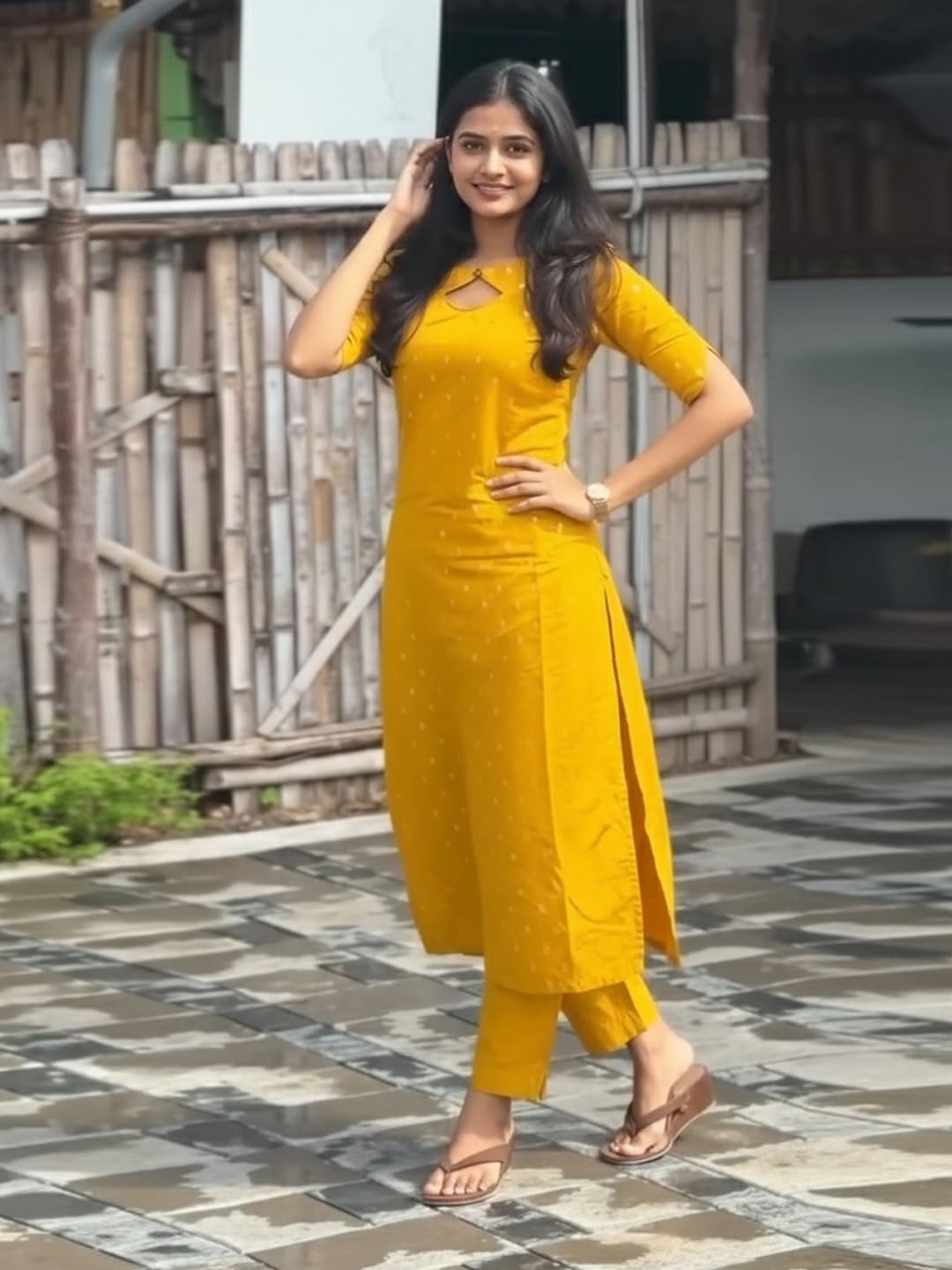 ANNI Designer Women's Viscose Straight Printed Kurta with Pant | Ethnic Indian Kurta Set | Round Neck Keyhole Design | Elbow Sleeve Traditional Dress | Office Occasion Outfit