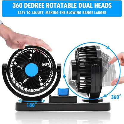 Woschmann Mitchell 12V DC Electric Car Fan for Dashboard, Double Head Cooling Electric Fan, 360 Degree Rotatable Small Fan for Car with 2 Speed Control, ABS Plastic, Dashboard Fan