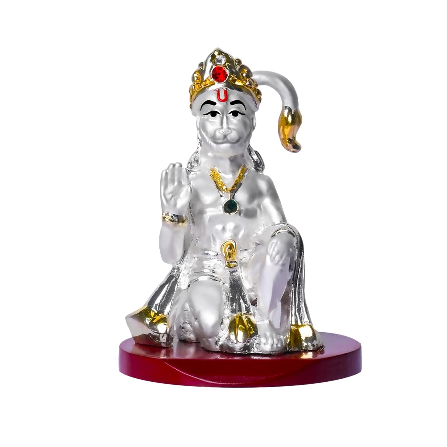 999 Silver Plated Lord Hanuman Ji Idol for Car Dashboard, Home Decor Showpiece, Puja|Religious Statue for Peace and Prosperity|Luxury Sculptures for Table Decor, Gift, Festival 6cmx6cmx9cm