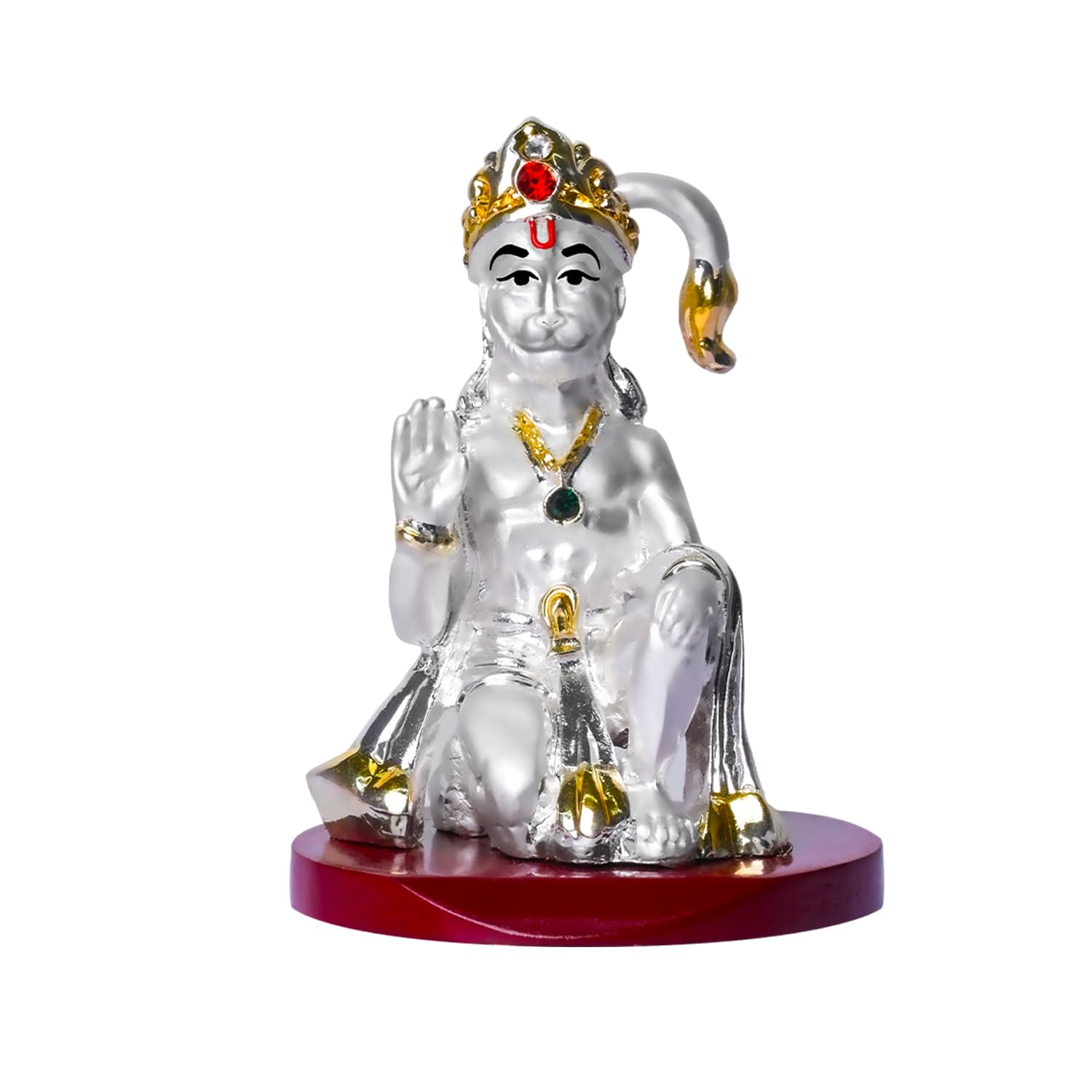 999 Silver Plated Lord Hanuman Ji Idol for Car Dashboard, Home Decor Showpiece, Puja|Religious Statue for Peace and Prosperity|Luxury Sculptures for Table Decor, Gift, Festival 6cmx6cmx9cm