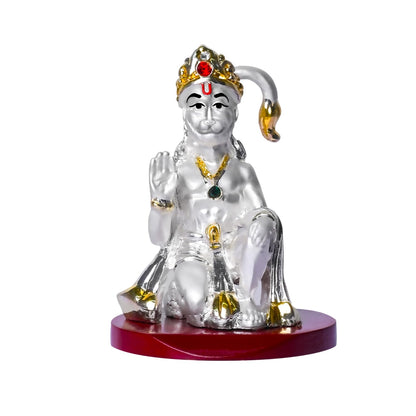 999 Silver Plated Lord Hanuman Ji Idol for Car Dashboard, Home Decor Showpiece, Puja|Religious Statue for Peace and Prosperity|Luxury Sculptures for Table Decor, Gift, Festival 6cmx6cmx9cm