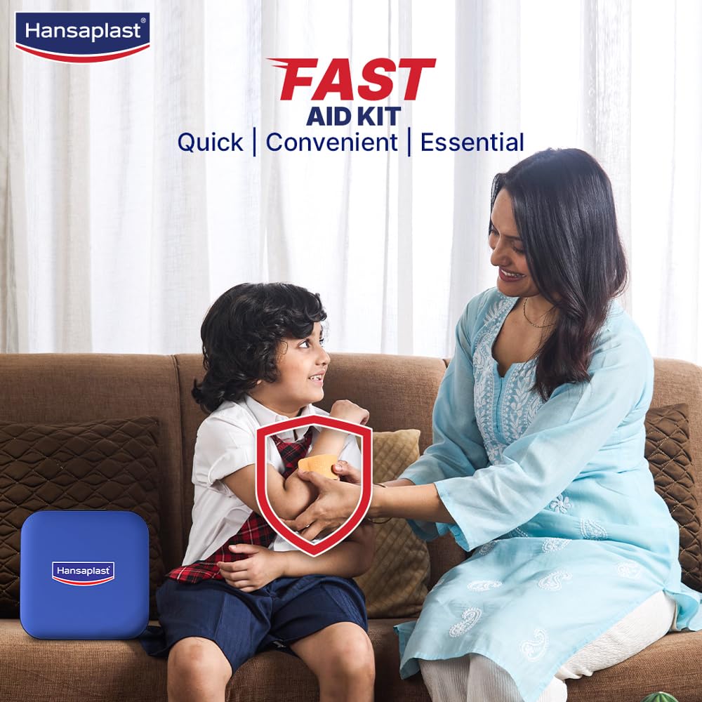 Hansaplast Fast Aid Kit | Emergency Medical Kit for Home, Office, Travel, Car, Sports, Outdoor | Multi-Use Pack for Cuts, Wounds & Injuries | Lightweight & Compact | 9 Items - 38 Pieces