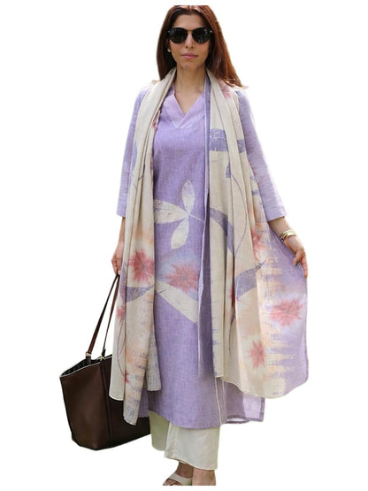 GoSriKi Women Cotton Blend Straight Fit Printed Kurta Pant Dupatta Set | V Neck Three Quarter Sleeve Ensemble | Soft Breathable Fabric | Comfortable Elegant Styling for Office Casual Wear