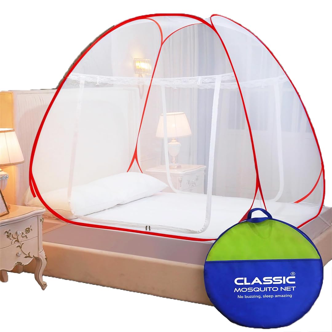 Classic Mosquito Net for Double Bed | King Size Foldable Machardani | Polyester 30GSM Strong Net | PVC Coated Corrosion Resistant Steel Wire - Blue