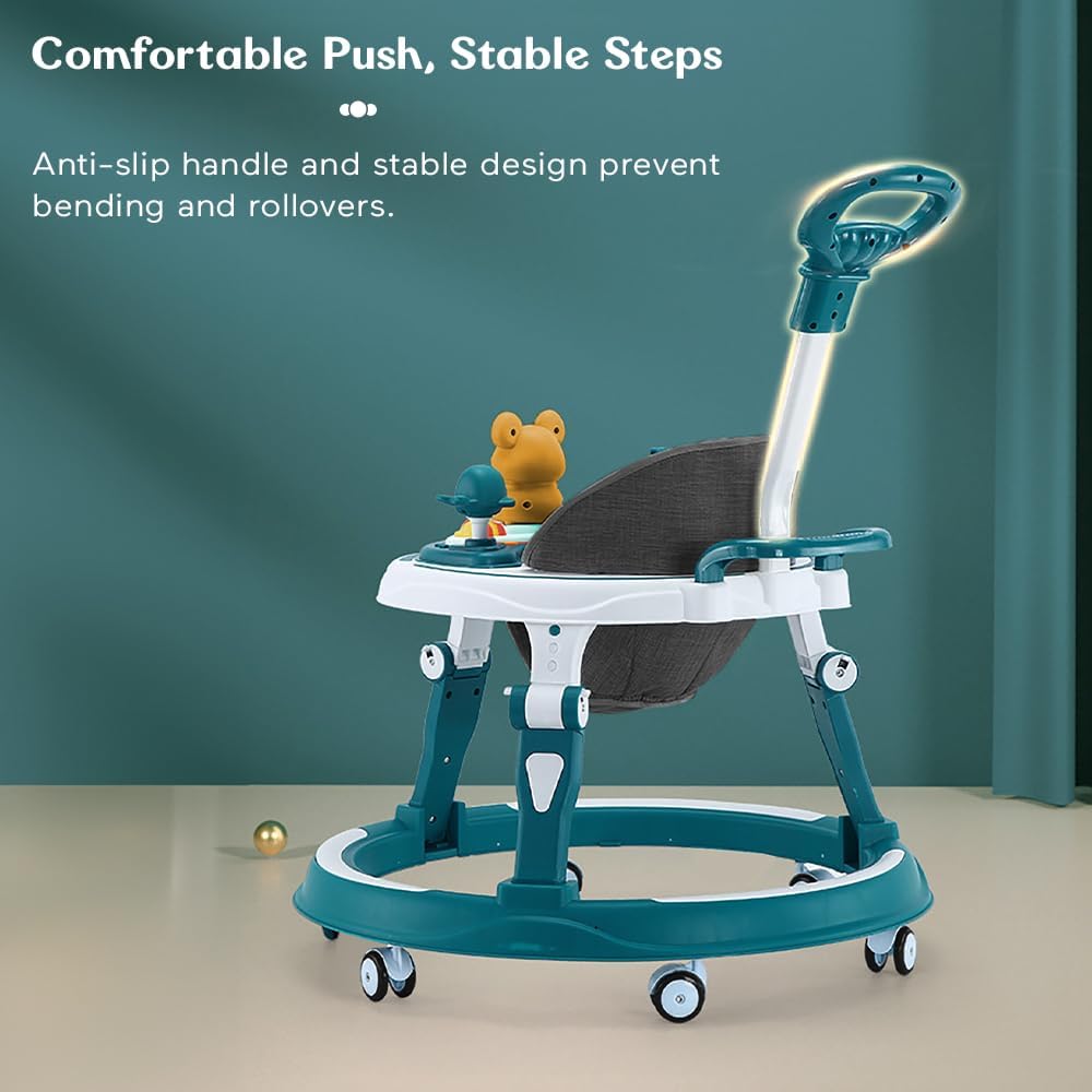 StarAndDaisy Walker for Kids for 6 to 18 Months, Intergrated RGB Lights Baby Walker Boys & Girls with 7 Level Height Adjustment, Walker Baby with Switchable Food & Musical Toy Tray (Blue)