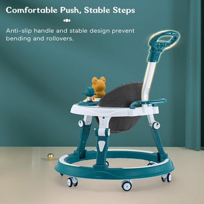 StarAndDaisy Walker for Kids for 6 to 18 Months, Intergrated RGB Lights Baby Walker Boys & Girls with 7 Level Height Adjustment, Walker Baby with Switchable Food & Musical Toy Tray (Blue)