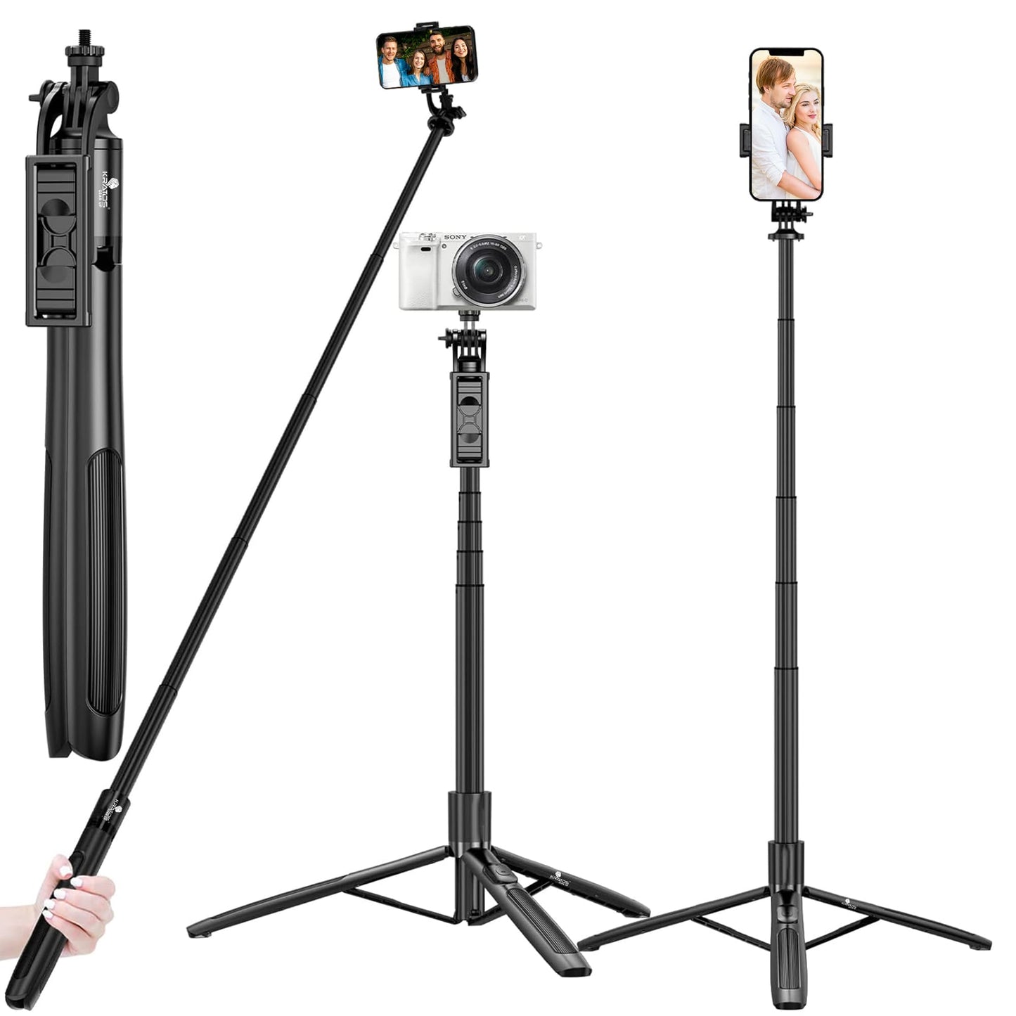 Kratos K9 Selfie Stick Tripod With Light, 67 inch /170CM Reinforced Tripod for Mobile Phone, Multi-Functional Bluetooth Long Selfie Stick for Travel,Vlogging,Compatible with iPhone and All Smartphones