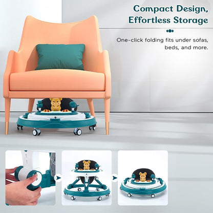 StarAndDaisy Walker for Kids for 6 to 18 Months, Intergrated RGB Lights Baby Walker Boys & Girls with 7 Level Height Adjustment, Walker Baby with Switchable Food & Musical Toy Tray (Blue)