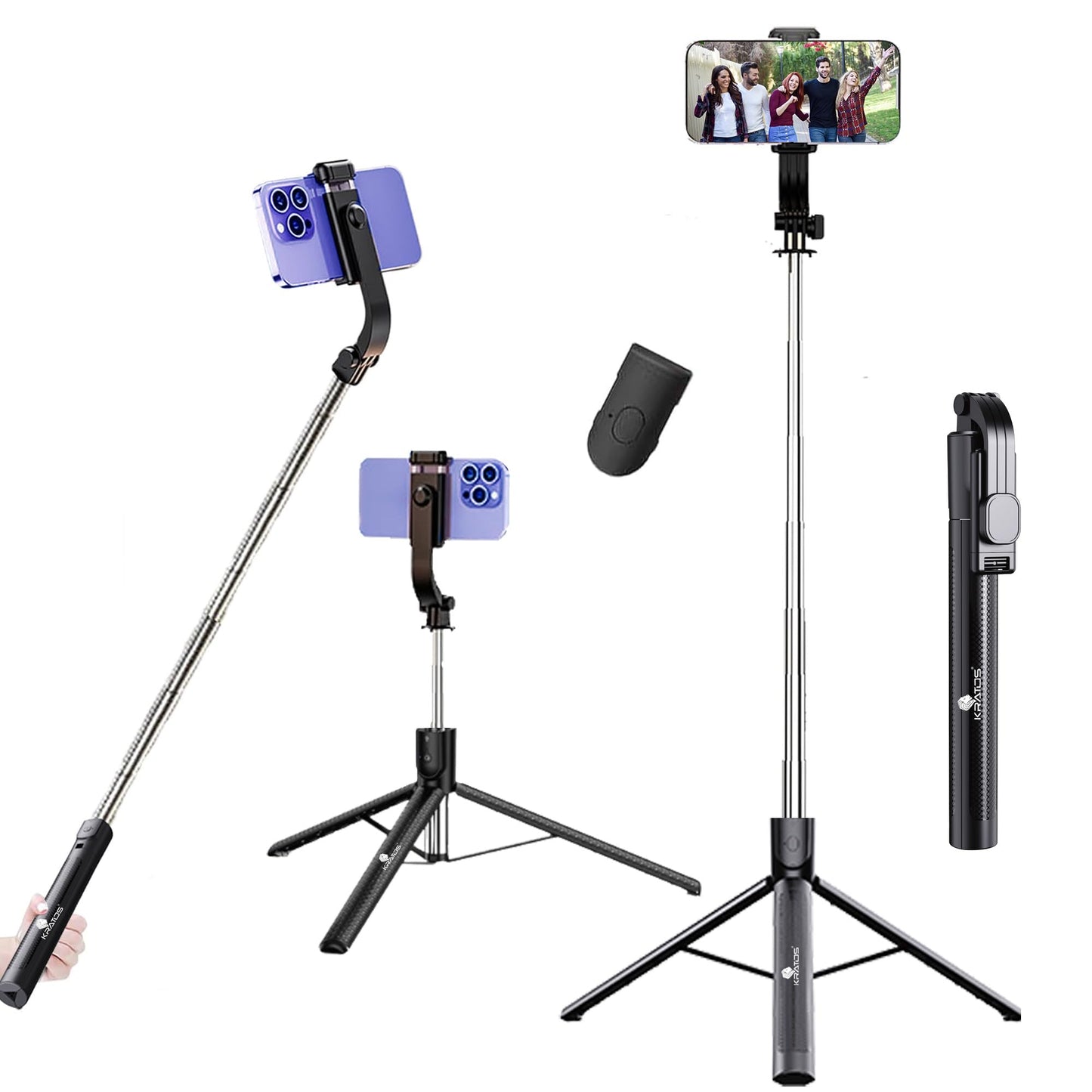 Kratos K9 Selfie Stick Tripod With Light, 67 inch /170CM Reinforced Tripod for Mobile Phone, Multi-Functional Bluetooth Long Selfie Stick for Travel,Vlogging,Compatible with iPhone and All Smartphones