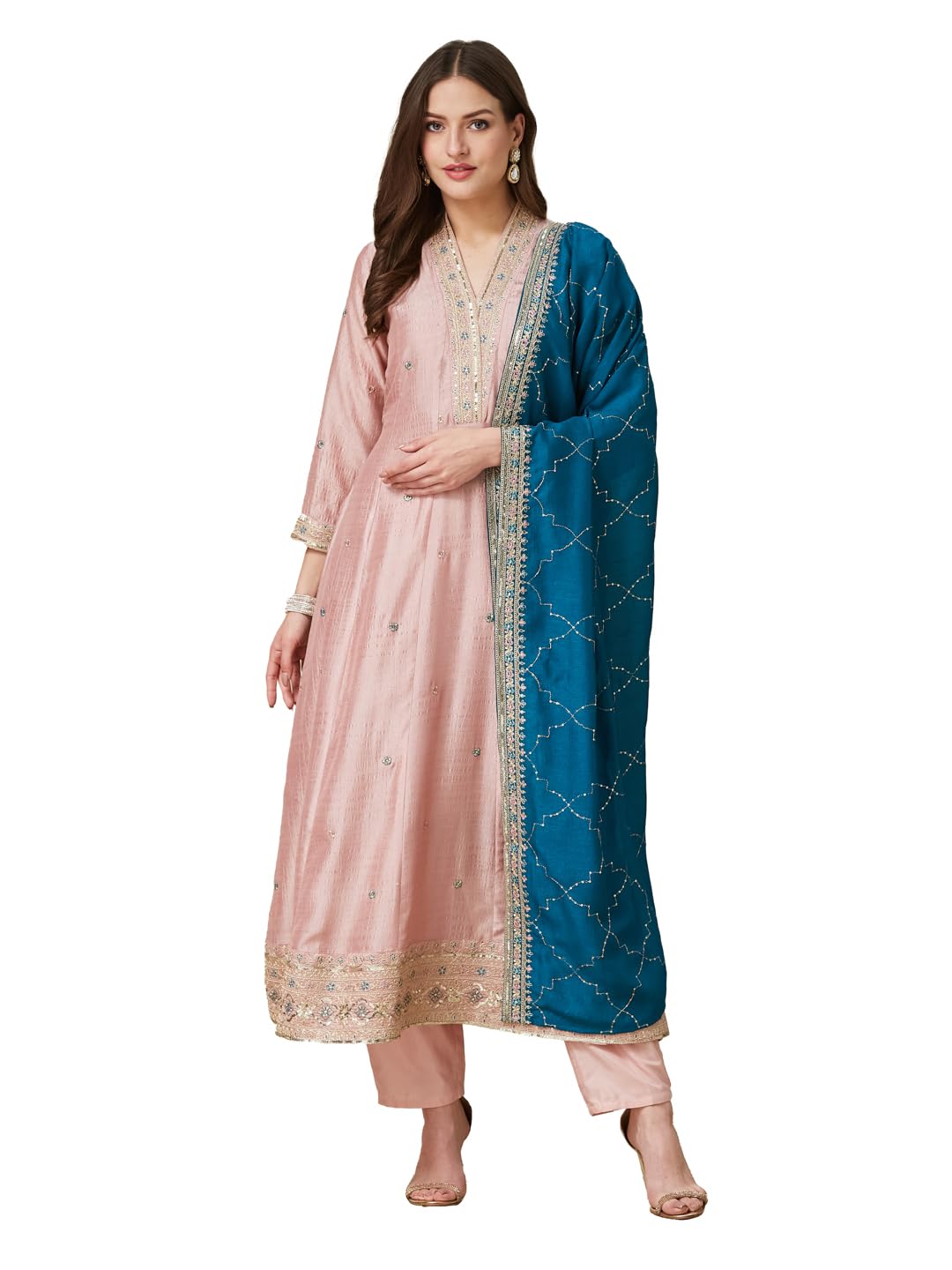 MOKOSH Women's Silk Embroidered Kurta Pant Dupatta Set