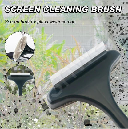 Rushwak Multifunctional Screen Brush 2 in 1 Mesh Cleaning Brush & Wiper with Extended Handle Window Cleaning Brush Net Cleaner Double-Sided Window Mesh Cleaner, Multi Color, Pack of 1, Polypropylene