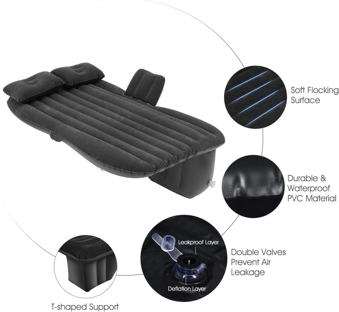 Premium Car Inflatable Bed with Pump & 2 Air Pillow|Quick Inflatable Back Seat Bed|Car Inflatable Mattress|Car Bed Mattress|Car Bed For Kids,Travel,Trip,Camping,Picnic,Pool & Beach|Universal Fit|Black