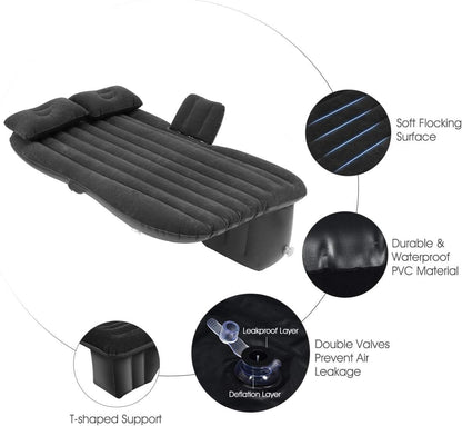 Premium Car Inflatable Bed with Pump & 2 Air Pillow|Quick Inflatable Back Seat Bed|Car Inflatable Mattress|Car Bed Mattress|Car Bed For Kids,Travel,Trip,Camping,Picnic,Pool & Beach|Universal Fit|Black