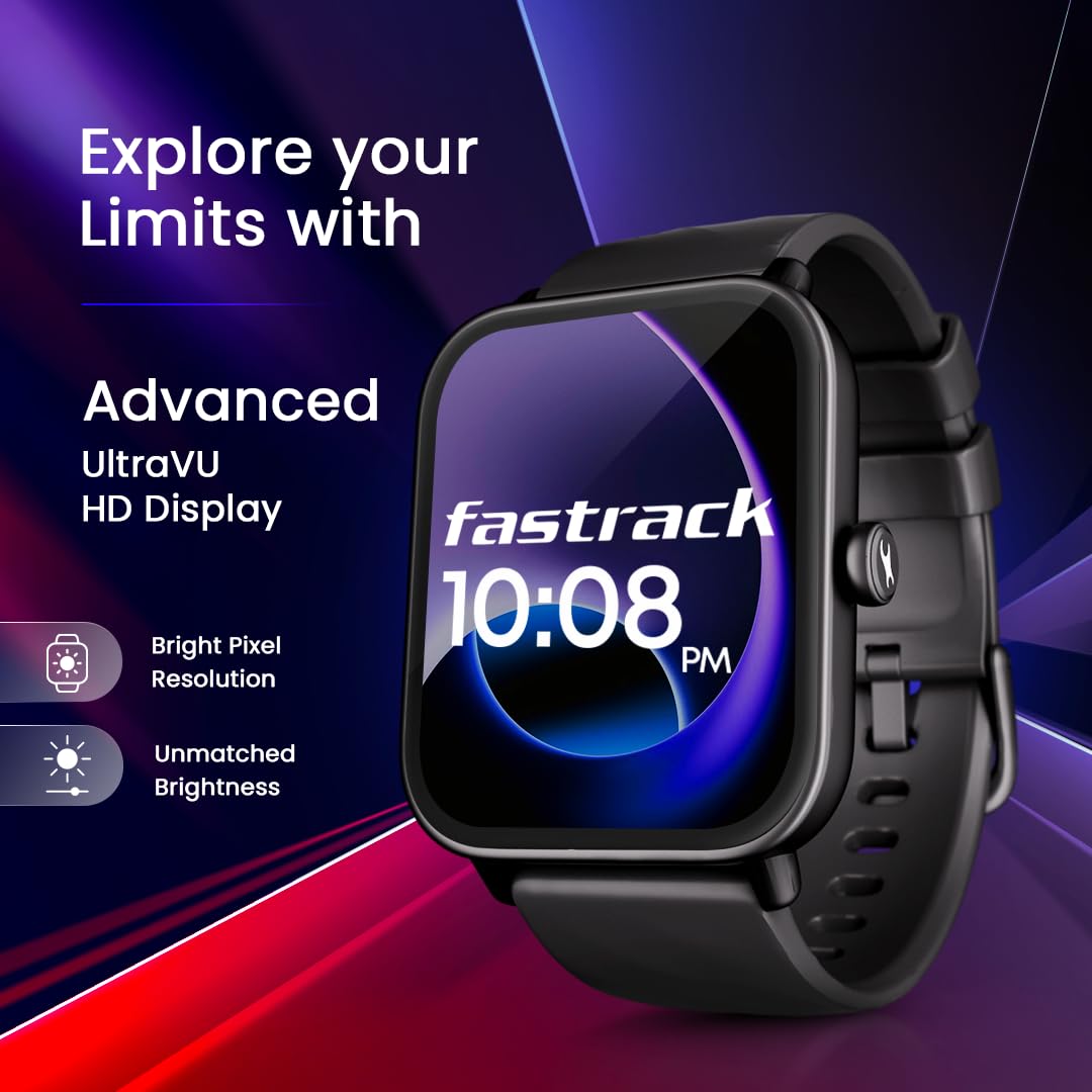 Fastrack Limitless Glide X 1.83" Smart Watch with Ultra UV HD Display, SpO2, Heart Rate & Sleep Tracking, Bluetooth Calling, 100+ Sports Modes, 5-Day Battery, Smartwatch for Men & Women (Black)