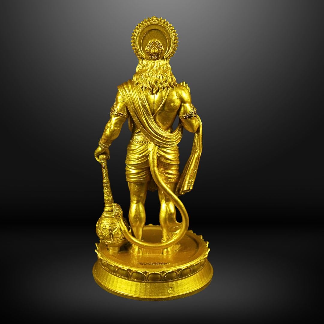 Hanuman Ji Standing with Gada Murti | 8 Inch Polystone Idol | Brass, Antique Copper & Orange Finish | Home Mandir, Hanuman Jayanti Gift (Brass Finish, 8 inches)