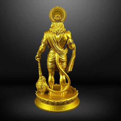 Hanuman Ji Standing with Gada Murti | 8 Inch Polystone Idol | Brass, Antique Copper & Orange Finish | Home Mandir, Hanuman Jayanti Gift (Brass Finish, 8 inches)