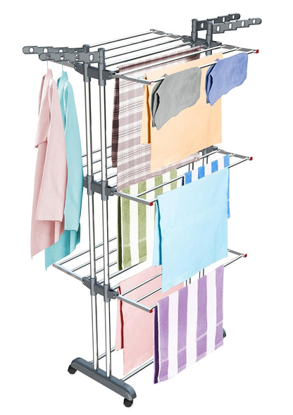 LiMETRO STEEL Stainless Steel Foldable Cloth Dryer Stand Double Rack Cloth Stands for Drying Clothes Steel (Cross), 120x54x4 cm