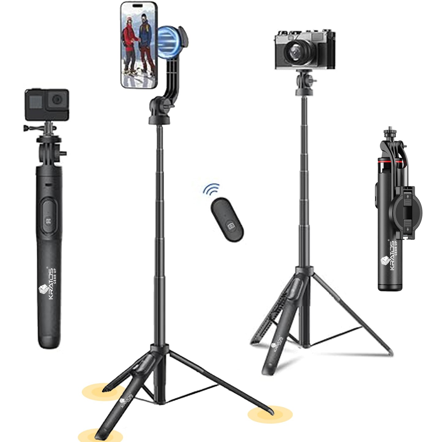 Kratos K9 Selfie Stick Tripod With Light, 67 inch /170CM Reinforced Tripod for Mobile Phone, Multi-Functional Bluetooth Long Selfie Stick for Travel,Vlogging,Compatible with iPhone and All Smartphones