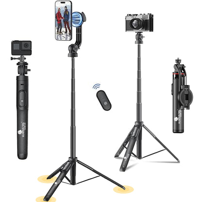 Kratos K9 Selfie Stick Tripod With Light, 67 inch /170CM Reinforced Tripod for Mobile Phone, Multi-Functional Bluetooth Long Selfie Stick for Travel,Vlogging,Compatible with iPhone and All Smartphones