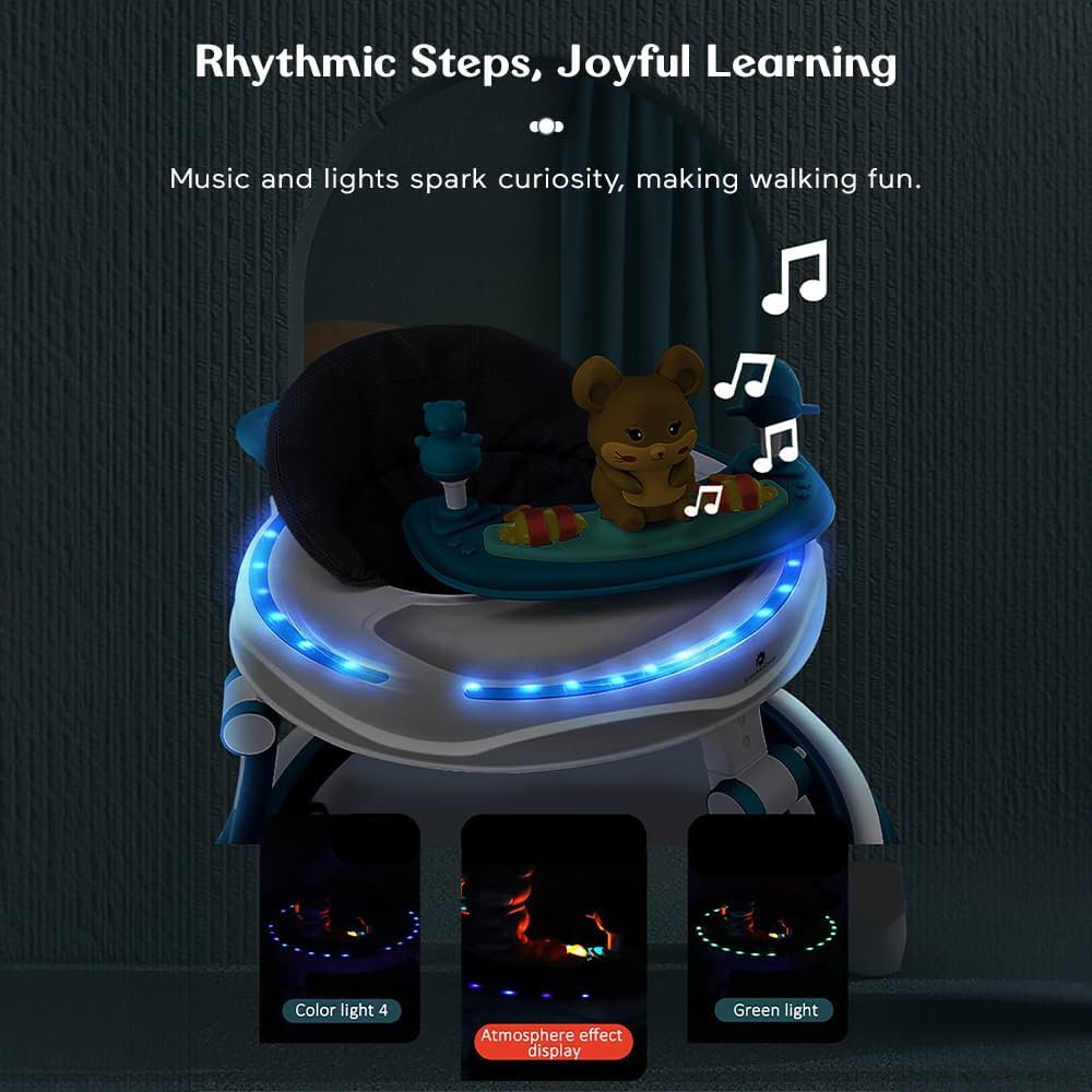 StarAndDaisy Walker for Kids for 6 to 18 Months, Intergrated RGB Lights Baby Walker Boys & Girls with 7 Level Height Adjustment, Walker Baby with Switchable Food & Musical Toy Tray (Blue)