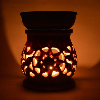 Pure Source India Floral Cut-Out Aroma Oil Burner – Ceramic Wax Melt Warmer with Tealight Holder