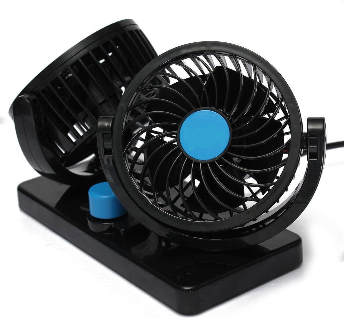 Woschmann Mitchell 12V DC Electric Car Fan for Dashboard, Double Head Cooling Electric Fan, 360 Degree Rotatable Small Fan for Car with 2 Speed Control, ABS Plastic, Dashboard Fan