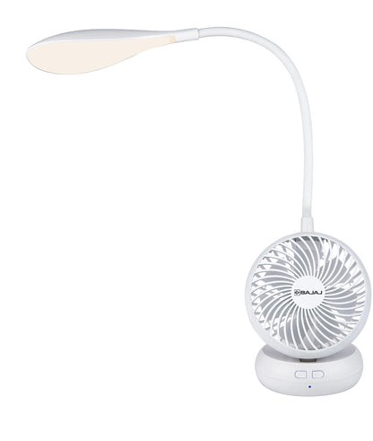 Bajaj Pygmy Go 178MM Mini Fan with LED Lighting | Rechargeable | USB Charging | 4-hours Battery Backup | 3 Speed | 2-Light Brightness Setting | High Speed | Portable【Blue】