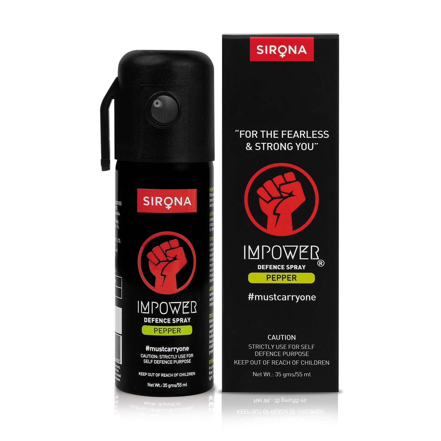 IMPOWER Self Defence Pepper Spray Green Chilli for Woman Safety - 55 ML (Pack of 1) | Pocket Size Long Range of 12ft | Pepper Spray, Very Strong, Protection & Safety