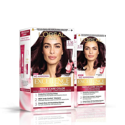 L'Oréal Paris Permanent Hair Colour, Radiant At-Home Hair Colour with up to 100% Grey Coverage, Pro-Keratin, Up to 8 Weeks of Colour, Excellence Crème, 3 Natural Darkest Brown, 72ml+100g