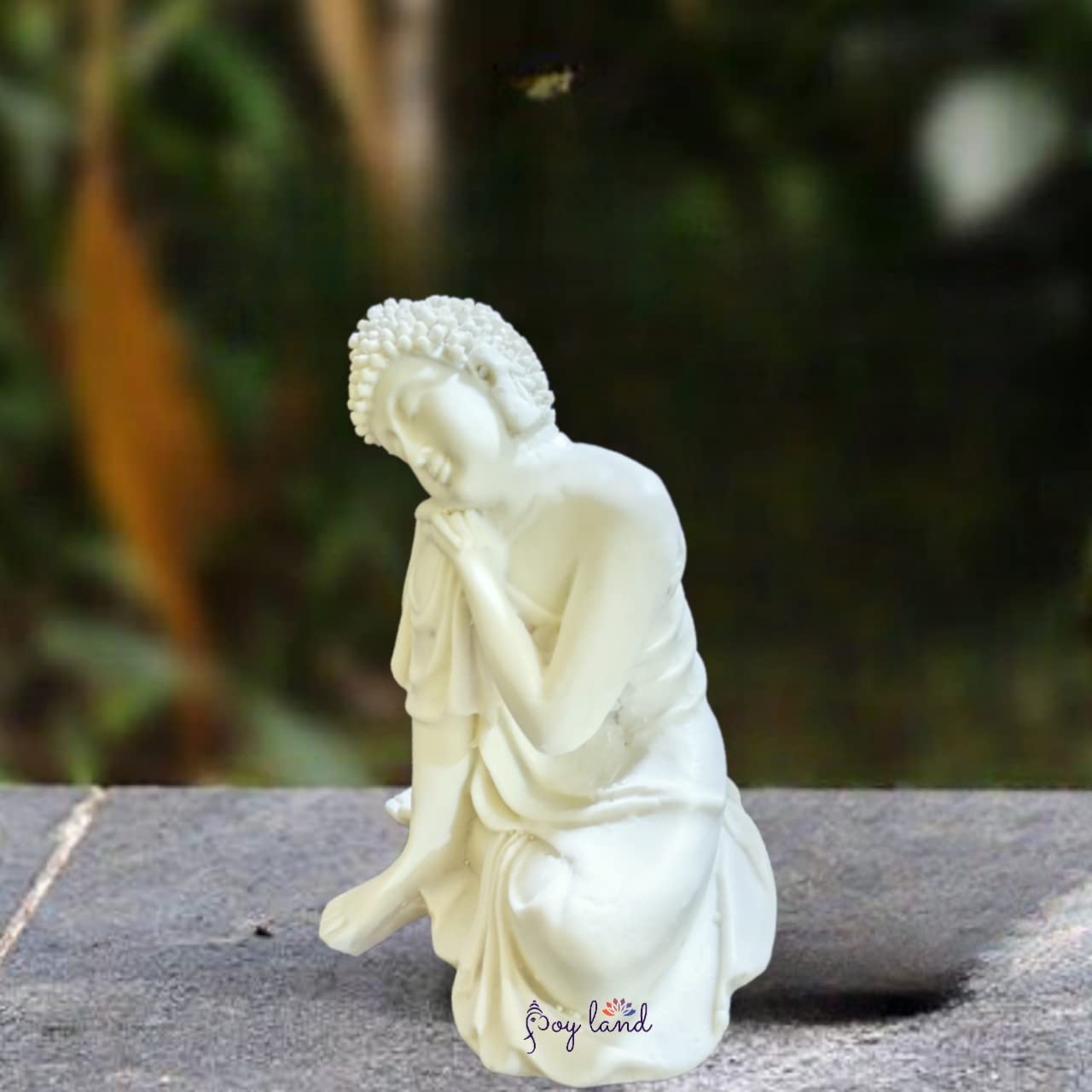 JOY LAND Gift Items Premium Rare Handcrafted Polymarble Statue Lord Figurine/Idol (White Polymarble Thinking Buddha)