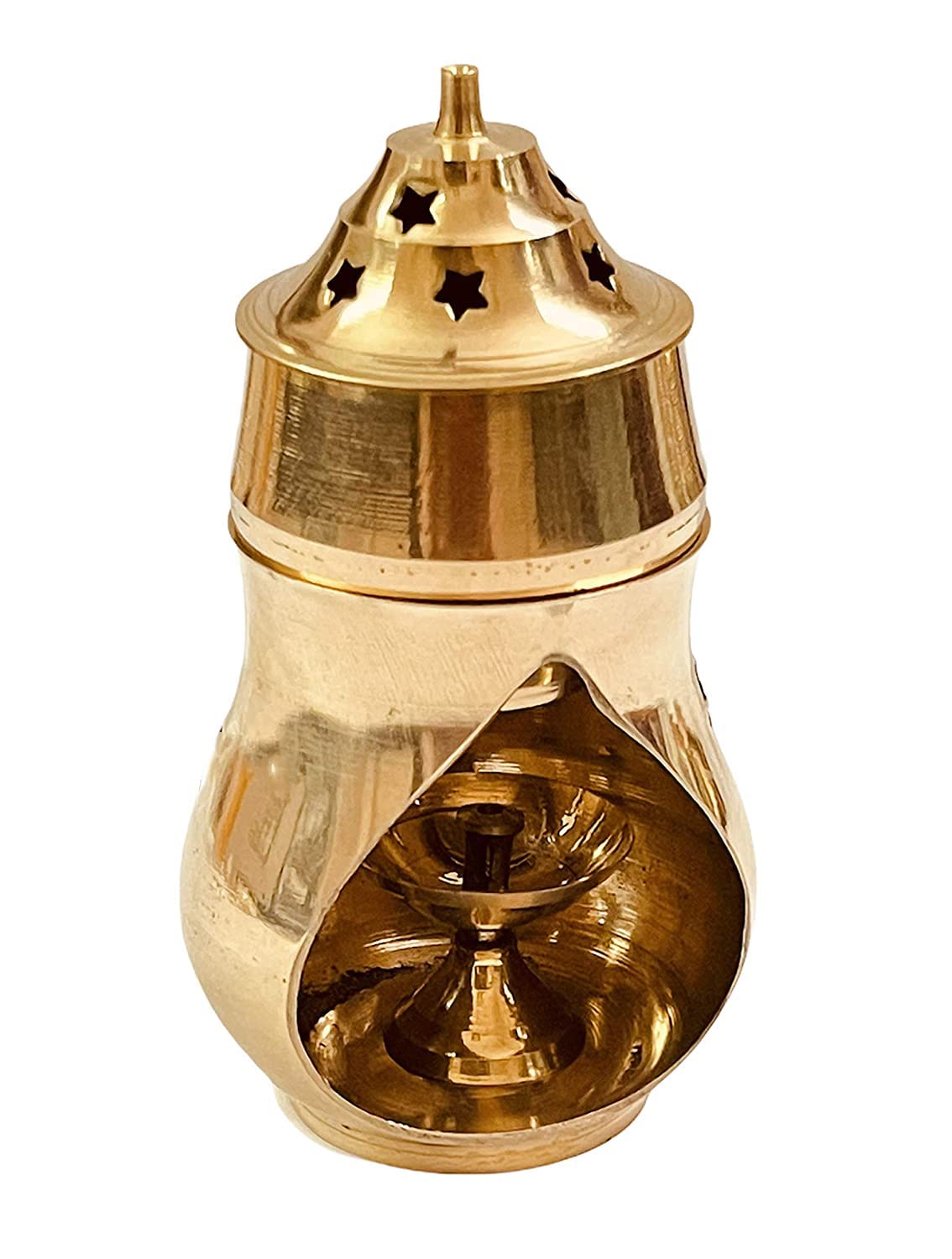Brass Camphor Aroma Incense Burner Lamp Aroma Lamp Oil Burner Oil Diffuser with Diya (8.5cm x 8.5cm x 16cm)