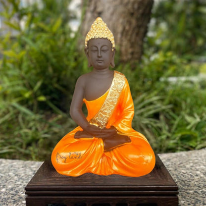 JOY LAND Gift Items Premium Rare Handcrafted Polymarble Statue Lord Figurine/Idol (White Polymarble Thinking Buddha)