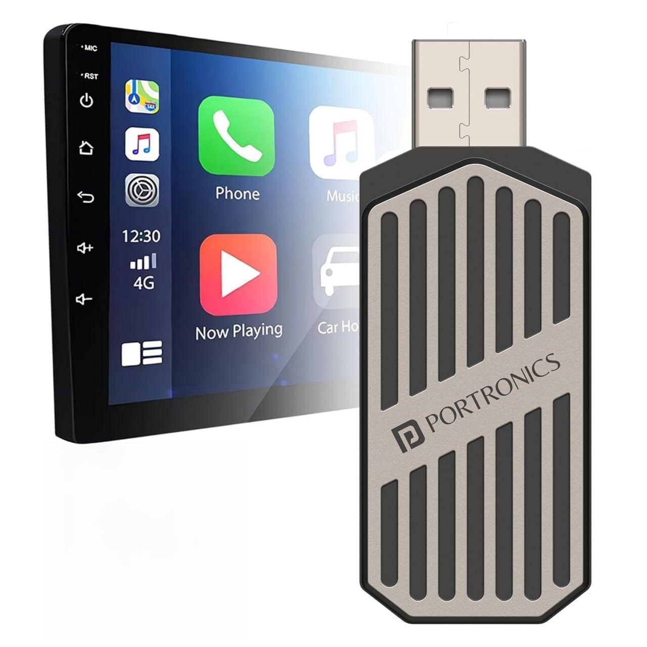 Portronics Tune, 2-in-1 Wireless Car Receiver, Converts Wired Auto Android & CarPlay to Wireless, Bluetooth Connectivity, Only for Cars with OEM Installed Wired Android Auto/CarPlay, 6 Months Warranty