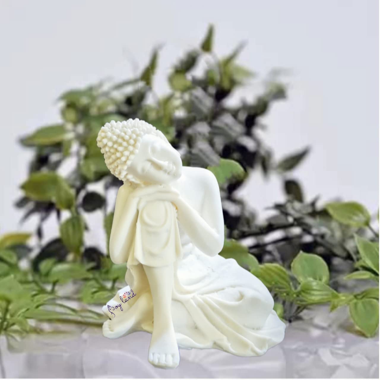 JOY LAND Gift Items Premium Rare Handcrafted Polymarble Statue Lord Figurine/Idol (White Polymarble Thinking Buddha)