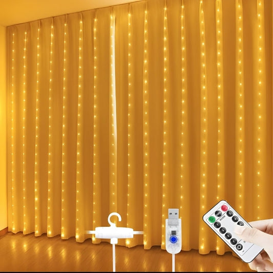 Desidiya 8 Modes Curtain Lights 300 LEDs 10 Fairy Light 3Mtr Each Indoor/Outdoor Decoration for Diwali, Christmas, Wedding, Ramzan, Party, Home, Patio Lawn with Remote & USB Power Supply (White)