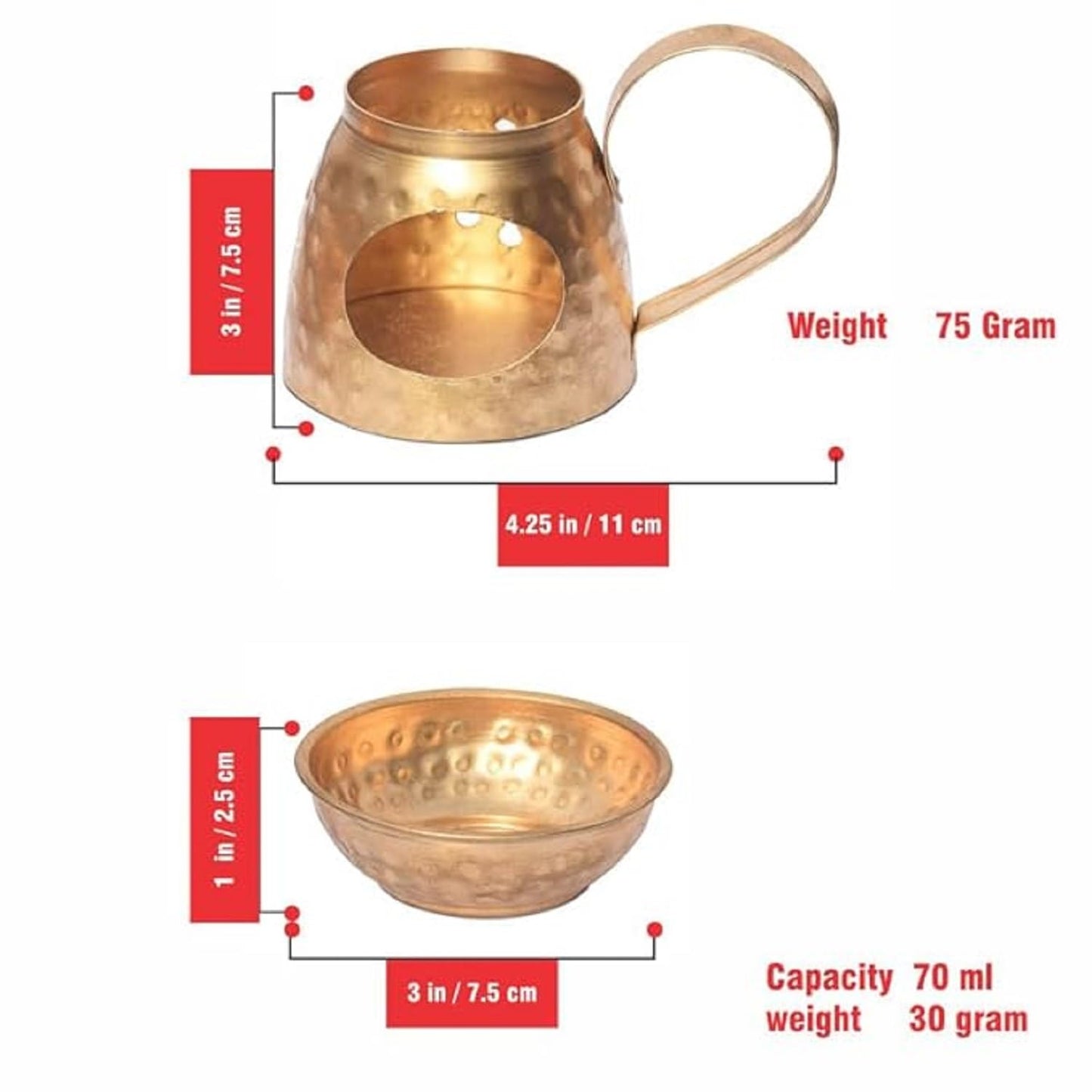 Pure Source India Brass Aroma Burner/Candle Burner/Oil Diffuser/Dhoop Dani (Gold) (3.25inch)
