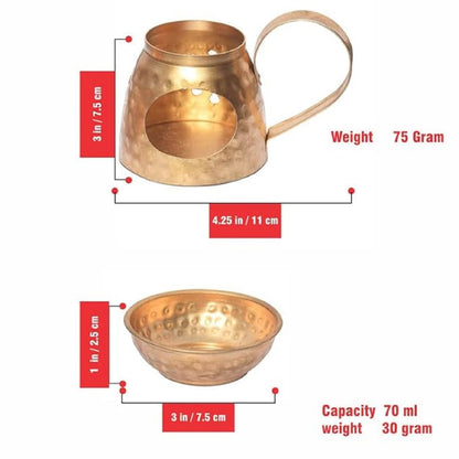 Pure Source India Brass Aroma Burner/Candle Burner/Oil Diffuser/Dhoop Dani (Gold) (3.25inch)