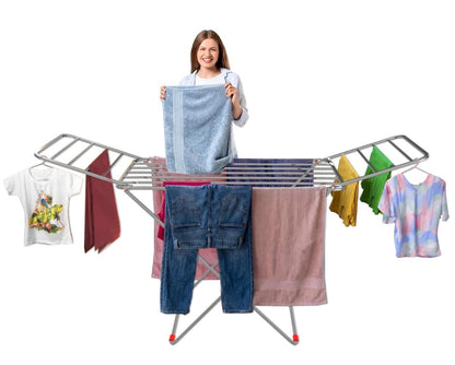 LiMETRO STEEL Stainless Steel Foldable Cloth Dryer Stand Double Rack Cloth Stands for Drying Clothes Steel (Cross), 120x54x4 cm