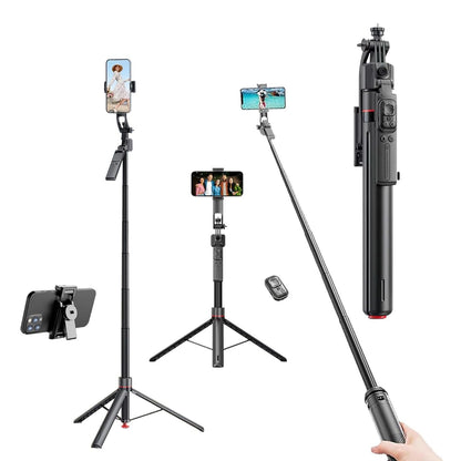 Kratos K9 Selfie Stick Tripod With Light, 67 inch /170CM Reinforced Tripod for Mobile Phone, Multi-Functional Bluetooth Long Selfie Stick for Travel,Vlogging,Compatible with iPhone and All Smartphones