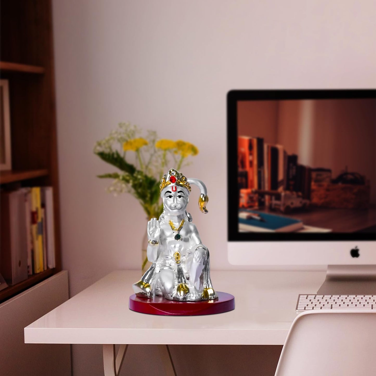 999 Silver Plated Lord Hanuman Ji Idol for Car Dashboard, Home Decor Showpiece, Puja|Religious Statue for Peace and Prosperity|Luxury Sculptures for Table Decor, Gift, Festival 6cmx6cmx9cm