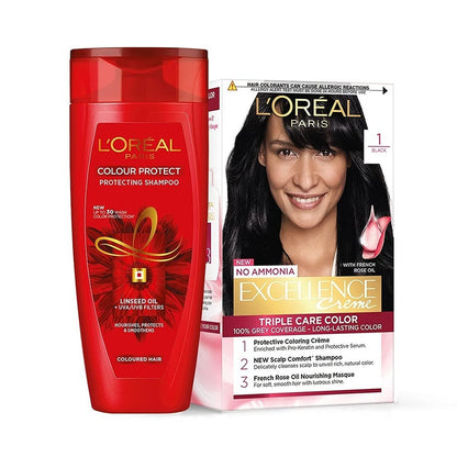 L'Oréal Paris Permanent Hair Colour, Radiant At-Home Hair Colour with up to 100% Grey Coverage, Pro-Keratin, Up to 8 Weeks of Colour, Excellence Crème, 3 Natural Darkest Brown, 72ml+100g