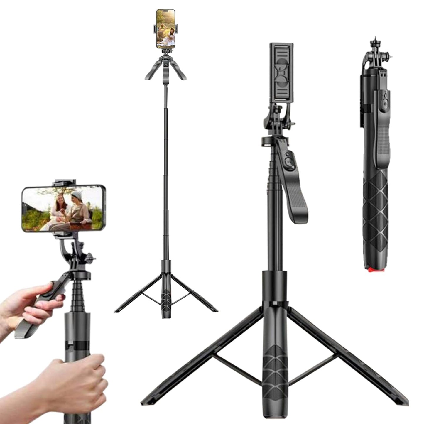 Kratos K9 Selfie Stick Tripod With Light, 67 inch /170CM Reinforced Tripod for Mobile Phone, Multi-Functional Bluetooth Long Selfie Stick for Travel,Vlogging,Compatible with iPhone and All Smartphones