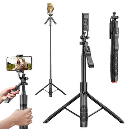 Kratos K9 Selfie Stick Tripod With Light, 67 inch /170CM Reinforced Tripod for Mobile Phone, Multi-Functional Bluetooth Long Selfie Stick for Travel,Vlogging,Compatible with iPhone and All Smartphones
