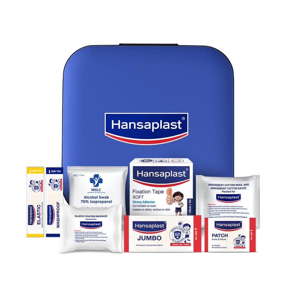 Hansaplast Fast Aid Kit | Emergency Medical Kit for Home, Office, Travel, Car, Sports, Outdoor | Multi-Use Pack for Cuts, Wounds & Injuries | Lightweight & Compact | 9 Items - 38 Pieces