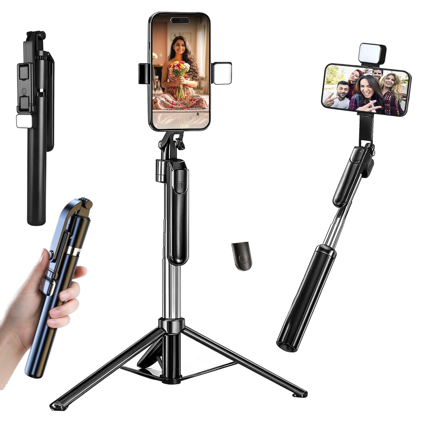 Kratos K9 Selfie Stick Tripod With Light, 67 inch /170CM Reinforced Tripod for Mobile Phone, Multi-Functional Bluetooth Long Selfie Stick for Travel,Vlogging,Compatible with iPhone and All Smartphones