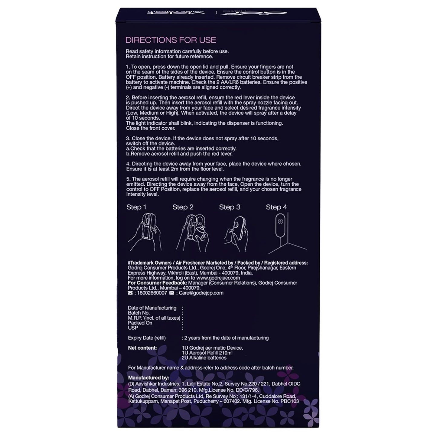 Godrej aer Matic Kit (Machine + 1 Refill) - Automatic Room Fresheners with Flexi Control Spray | Lavender Bloom | 2200 Sprays Guaranteed | Lasts up to 60 days (210ml)