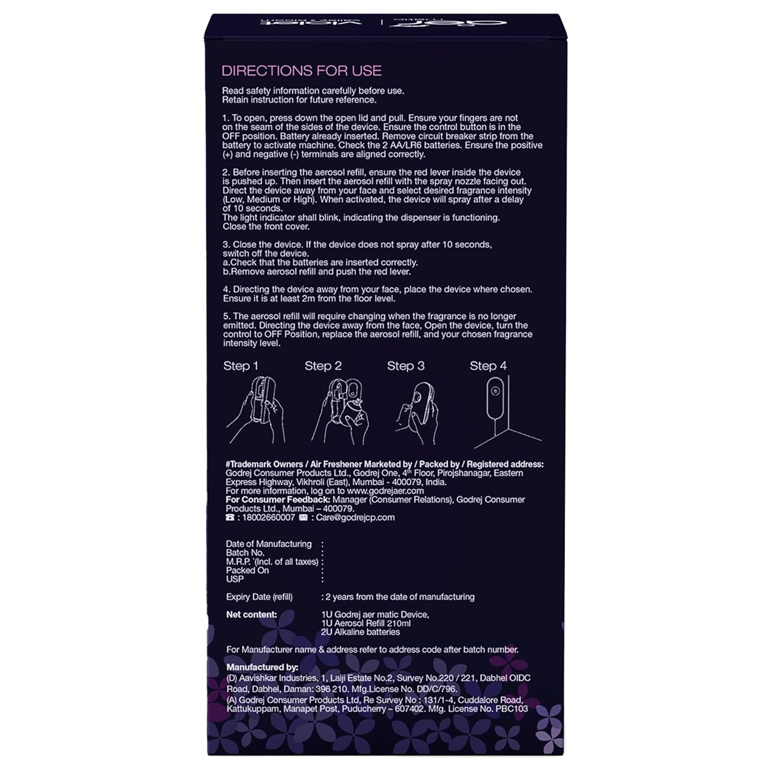 Godrej aer Matic Kit (Machine + 1 Refill) - Automatic Room Fresheners with Flexi Control Spray | Lavender Bloom | 2200 Sprays Guaranteed | Lasts up to 60 days (210ml)