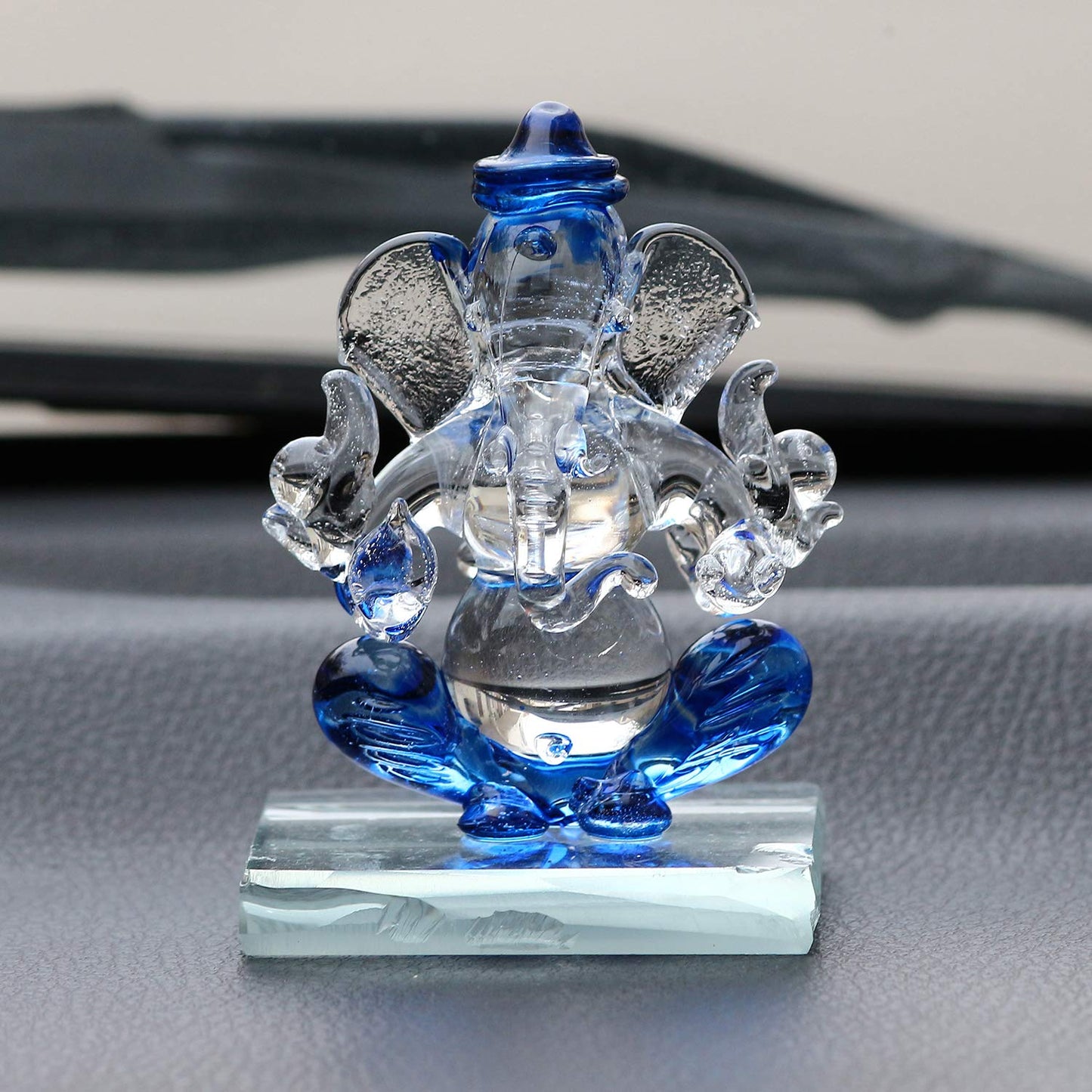 eCraftIndia Purple and Transparent Double Sided Crystal Car Ganesha Showpiece