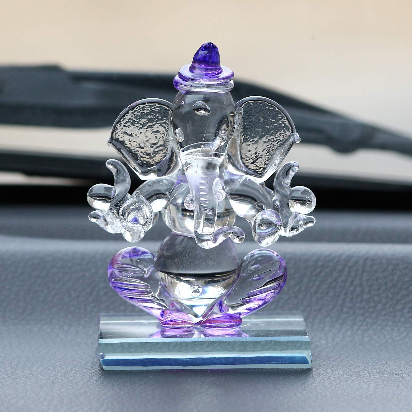 eCraftIndia Purple and Transparent Double Sided Crystal Car Ganesha Showpiece